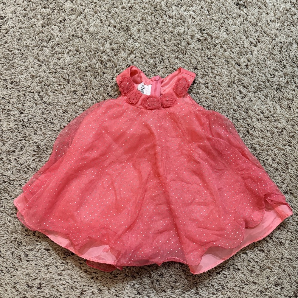 Bonnie Baby 18M Coral Tulle‎ Glitter Dot Sleeveless Party Wedding Holiday Dress